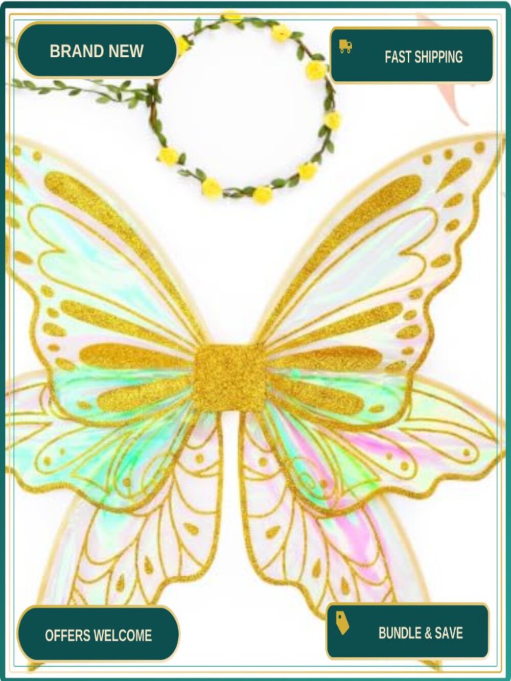 Halloween Elf Costume Accessory Set Fairy Wings Ears Wand Crown Cosplay